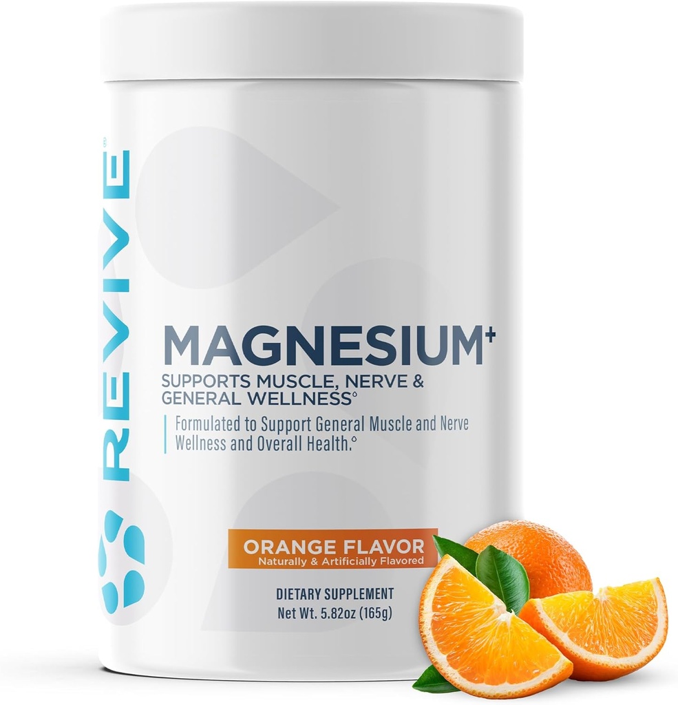 Revive MD Magnesium Powder Supplement - Magnesium Carbonate & Taurate Powder Drink Supports Healthy Bones, Muscles, & Nerves - Vegan-Friendly, Gluten-Free & Soy-Free - 30 Servings, Orange