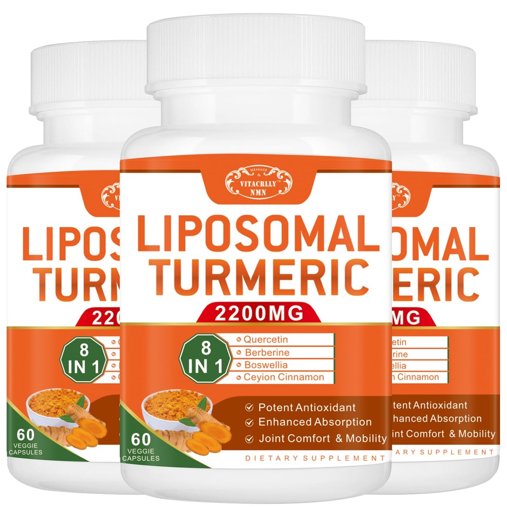 2200mg Liposomal Turmeric Curcumin Supplement with Black Pepper & Ginger Enhanced Absorption - 95% Curcumin Extract for Joint Support 180 Capsules