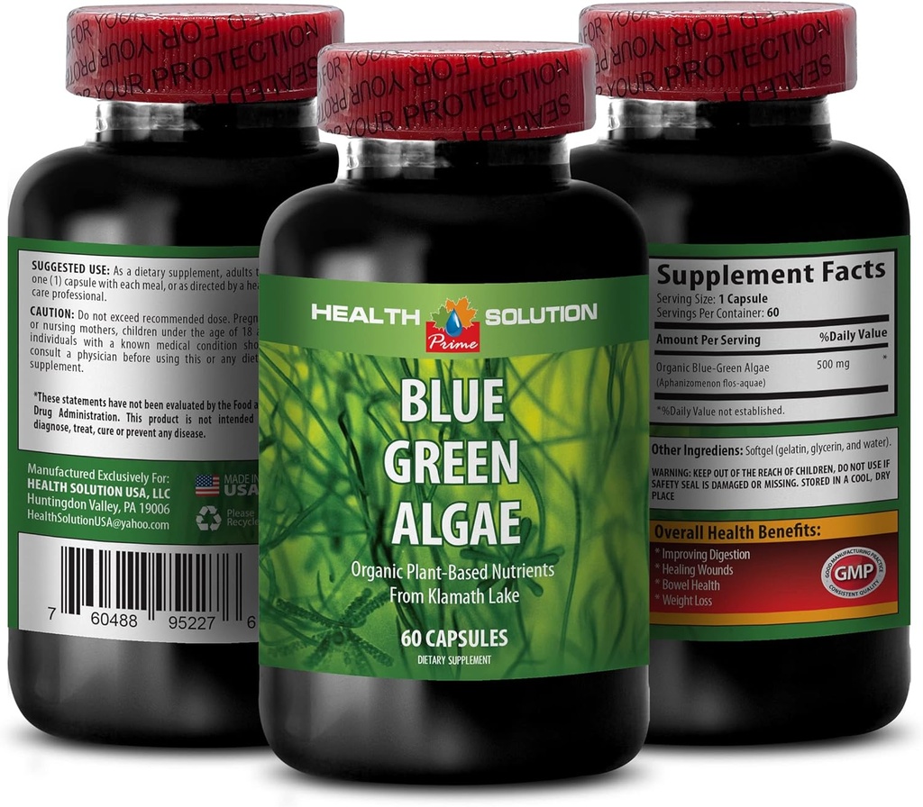 Blue Green Algae Superfood - Blue Green Algae - Blue Green Algae for Immunity - Klamath Shores Blue Green Algae, Digestion Supplement, Immune Support Supplement, Blue Green Algae Powder, 1b 60 Caps