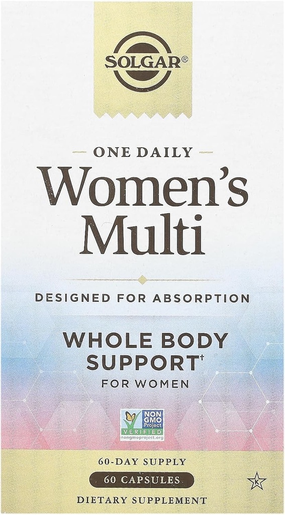Solgar One Daily Women's Multi Whole Body Support Highly Absorbable Delayed Release Vitamin for Women, Supplement for Immune, Heart, Energy, Stress, Hair Skin Nails & Reproductive Health, 60 Servings