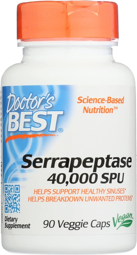 Doctors Best Serrapeptase 40,000 SPU, Non-GMO, Vegan, 90 Veggie Capsule (Pack of 1)