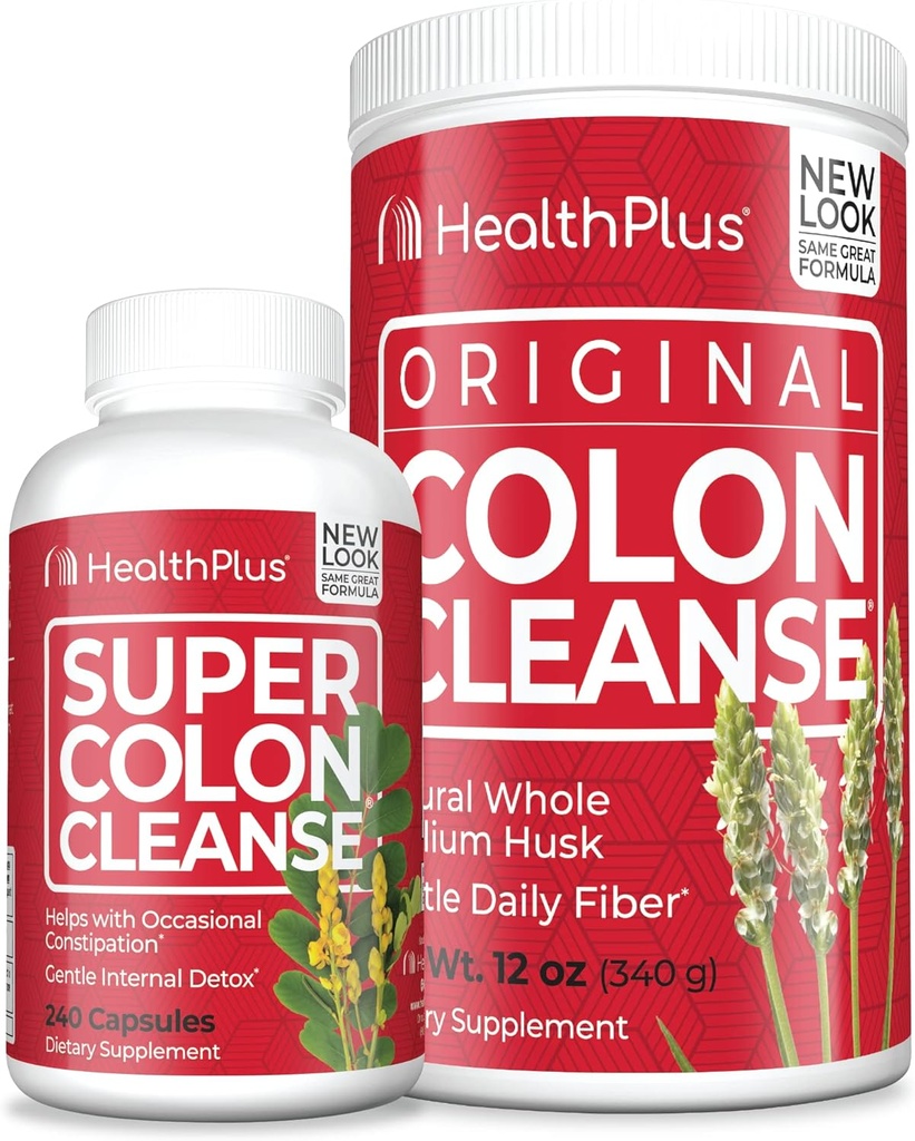 Health Plus Super Colon Cleanse (240 Capsules) & Colon Cleanse (12 Ounces/48 Servings) Bundle