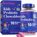 LOVEBUG Probiotics for Kids – Probiotic Chewables with Prebiotic Fiber for Age 4+,Daily Children's Gut Health & Digestive Support Supplement, Sugar-Free Berry Flavor, 30 Count