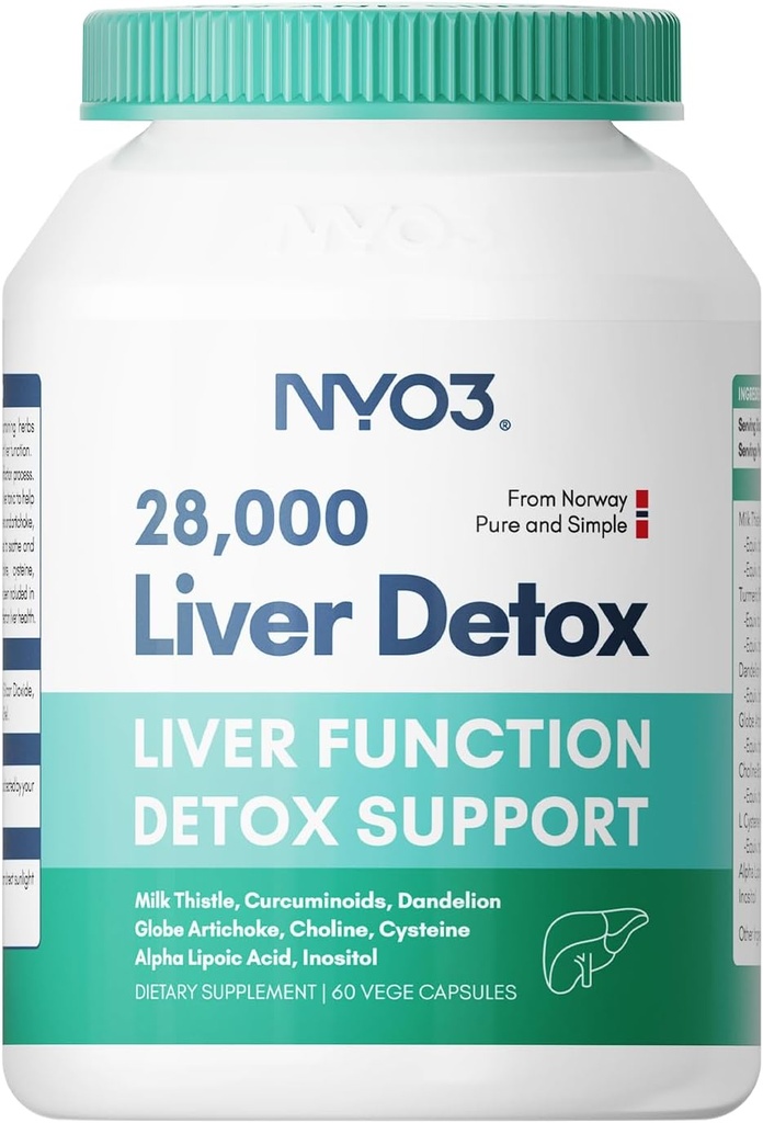 NYO3 Milk Thistle 200mg Liver Detox Supplement with Dandelion Root & Artichoke Extract | 60 Capsules | Silymarin Antioxidant Support,Liver Cleanse & Herbal Health Supplement