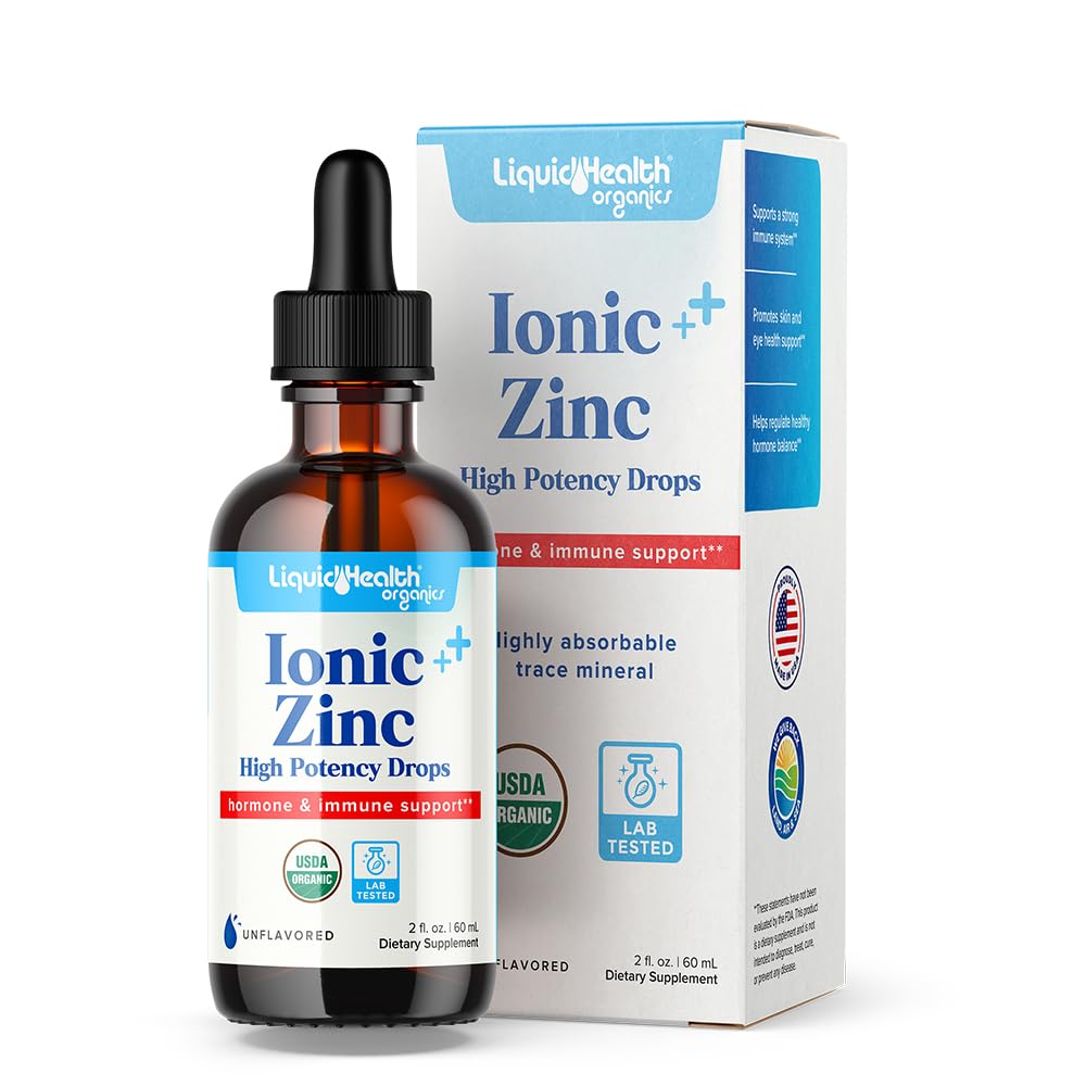 LIQUIDHEALTH USDA Organic Ionic Zinc High Potency Drops - Trace Mineral Liquid Vitamin Supplement for Adults & Kids - Immune & Digestive Support, Skin & Wound Health - USA Made, Vegan, Non-GMO (2 oz)