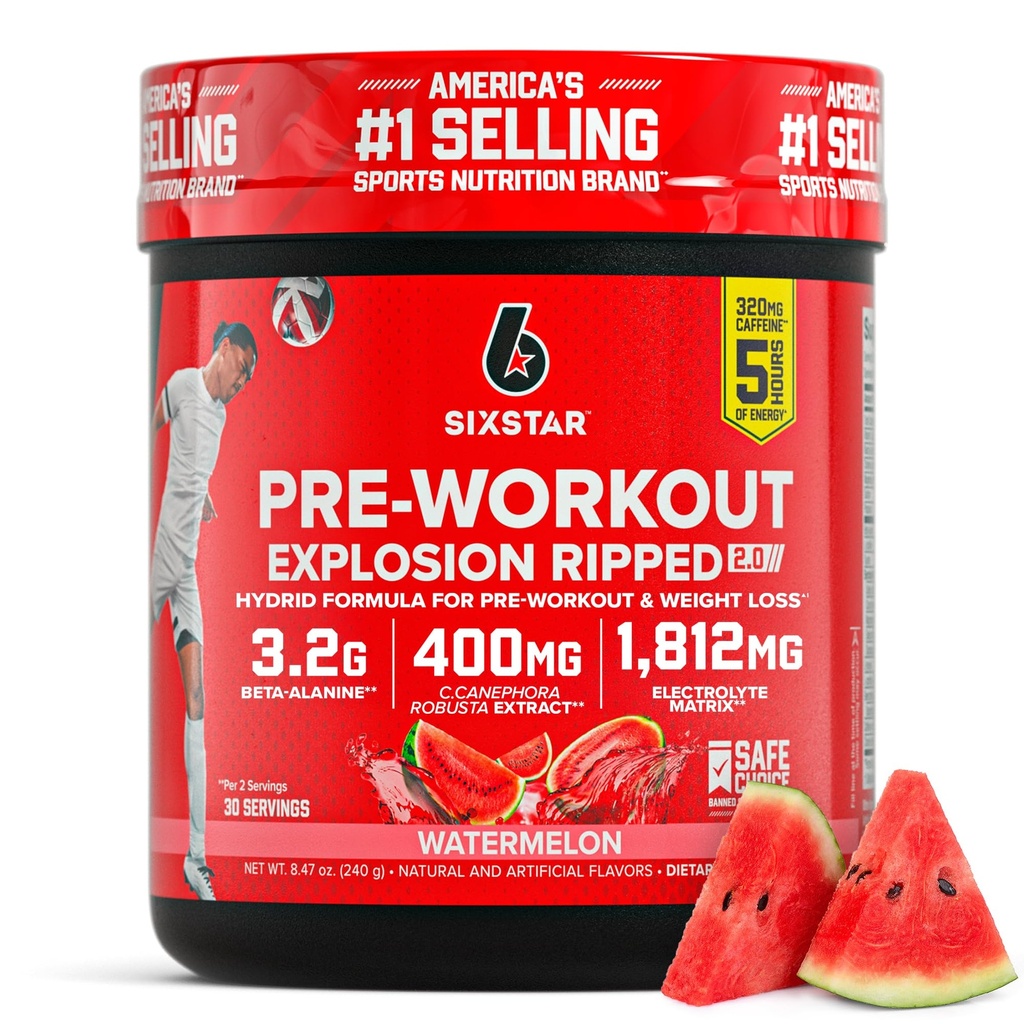 Six Star Pre-Workout Explosion, Watermelon (30 Servings) - Preworkout Energy Powder Supplement for Men & Women - Pre Workout Drink Mix with Creatine & Beta Alanine - Sports Nutrition Products