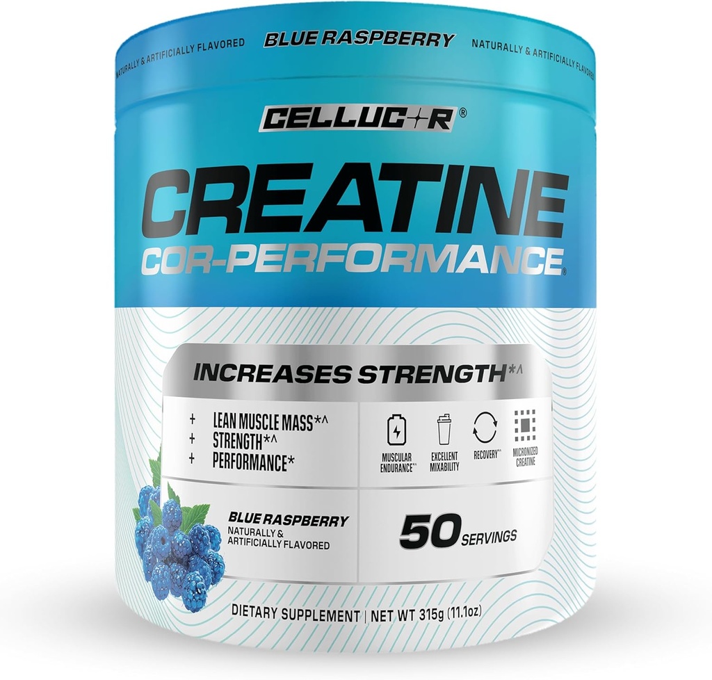 Cellucor Creatine Powder, Blue Raspberry Flavor - Increases Strength, Lean Muscle Mass & Endurance, Micronized Creatine for Fast Absorption, 5g Creatine per Serving, 50 Servings