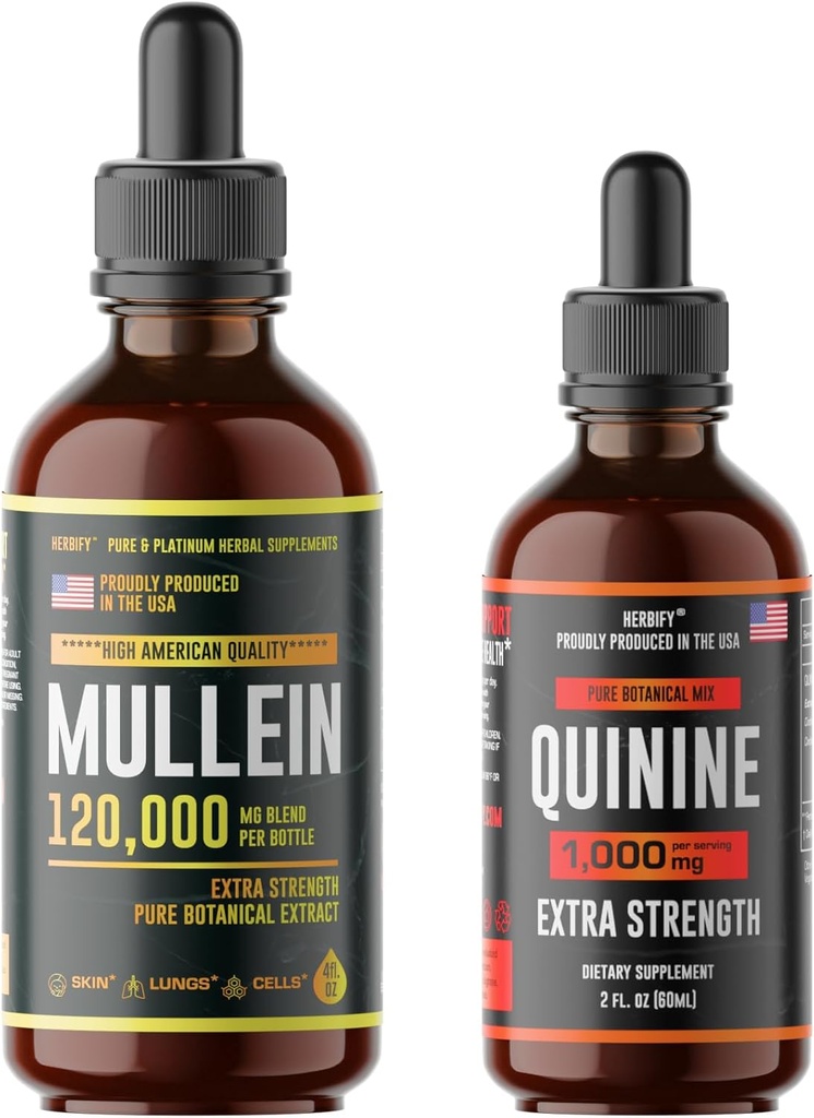 HERBIFY Bundle - Mullein Leaf Extract & Quinine Liquid - Respiratory Support & Digestion Support