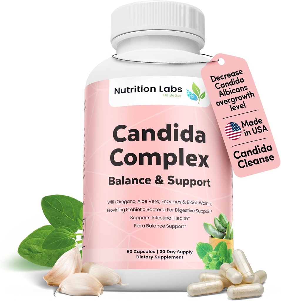 Candida Cleanse Supplement for Balance & Support, Candidase Detox, Women & Men. Gut Health & Flora, pH Level, Intestinal Health. Lactospore® Probiotics. Anti Yeast Overgrowth W/ Oregano, Caprylic Acid