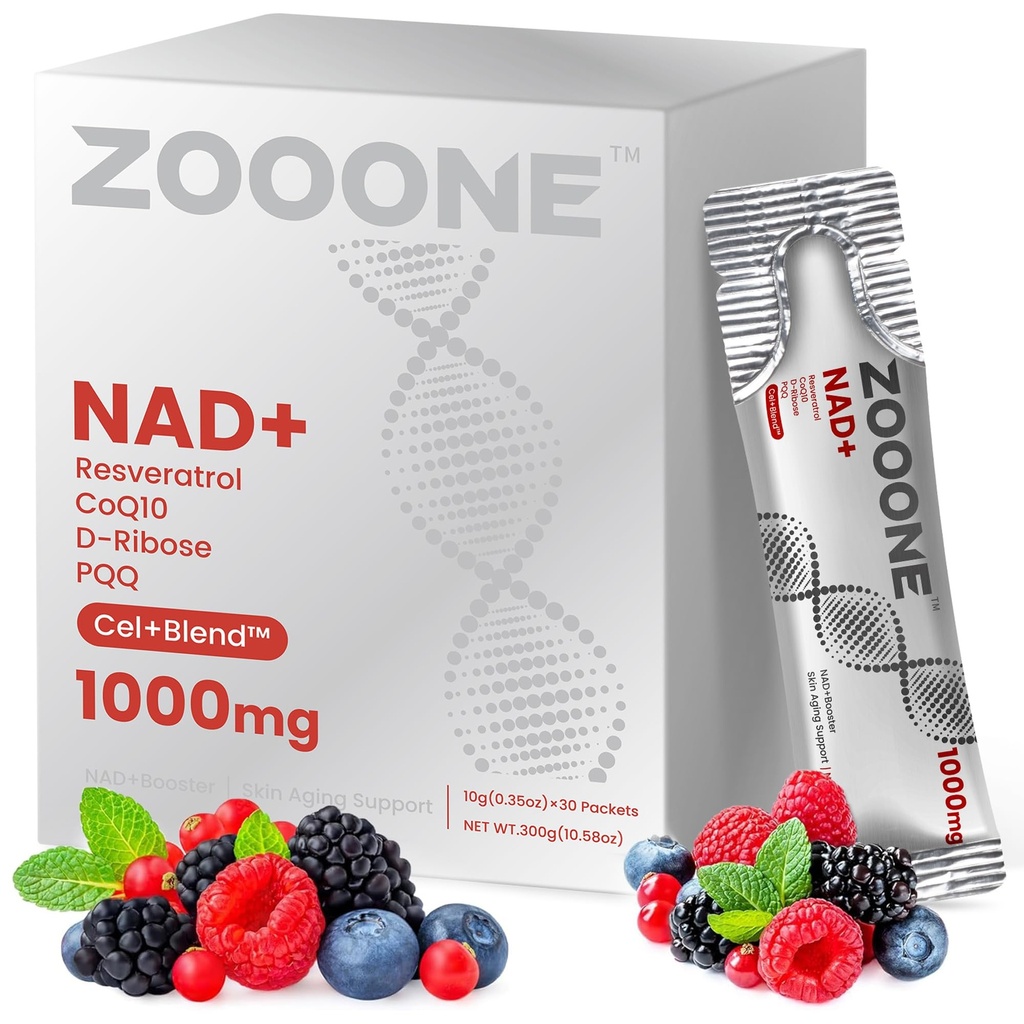 zooone NAD+ Supplement with Resveratrol, Liquid Designed to Help Support Absorption, 1000mg NMNH Supplement Alternative for Anti-Aging, Boost Energy, Support Cellular, 30 Pockets