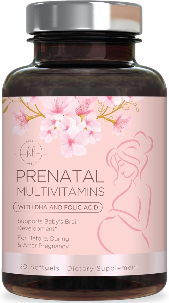 Prenatal Vitamins for Women with Folic Acid & DHA, Fetal Brain Development Support with Folate & Omega 3's, Multivitamin with Vitamin A, C, D, B6, B12 & Iron, Pregnancy Supplement - 120 Softgels