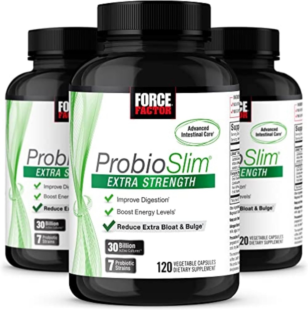 Force Factor ProbioSlim Extra Strength Probiotic Supplement for Women and Men with 30 Billion CFUs and Green Tea Extract for Gut Health Support, Bloating and Gas Relief, 120 Count (Pack of 3)