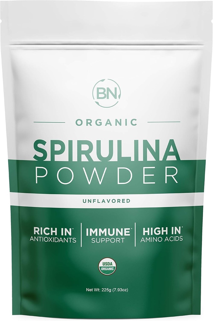 Spirulina Powder Organic 225g - 64 Servings 3.5g Serving Size - USDA Certified - RAW Nutrient Dense Over 70% Protein Per Serving - Purest Source Vegan Protein - Superfood