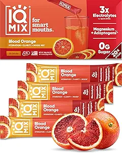 IQMIX Hydration Electrolyte Powder – 4-in-1 Formula for Hydration, Mental Clarity, Mood and Recovery – Sugar-Free Drink Mix, Keto, Magnesium L-Threonate, Lion’s Mane – 20 Count Blood Orange