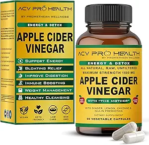 ACV Pro Apple Cider Vinegar Capsules Certified Organic with Mother ACV Pills Detox Cleanse Acid Reflux Relief Support Supplement Ginger Root Cayenne Pepper Powder