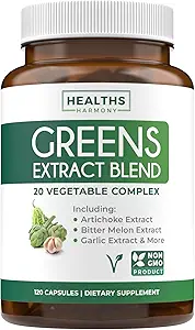 Super Greens Antioxidants Superfoods 2250mg Supplement - 20 Ingredients with Sprouts, Mushrooms, Roots, Garlic, Bitter Melon, Artichoke, Celery Seed, Cayenne pepper, Alfalfa NON GMO - 120 Capsules