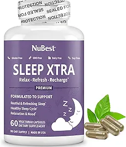 NuBest Sleep Xtra | Supports Healthy Sleep for Adults | Vitamin B6, Melatonin, Ashwagandha, Chamomile, Valerian & More - Non Habit-Forming | 60 Vegan Capsules |1 Month Supply