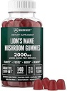 Lions Mane Mushroom Gummies for Adults, 140 Count Bulk Lion's Mane Chewables, High Potency 10:1 Organic Extract amounts to 2000mg, Supplement Supports Mental Clarity, Focus, Mood and Brain Fog