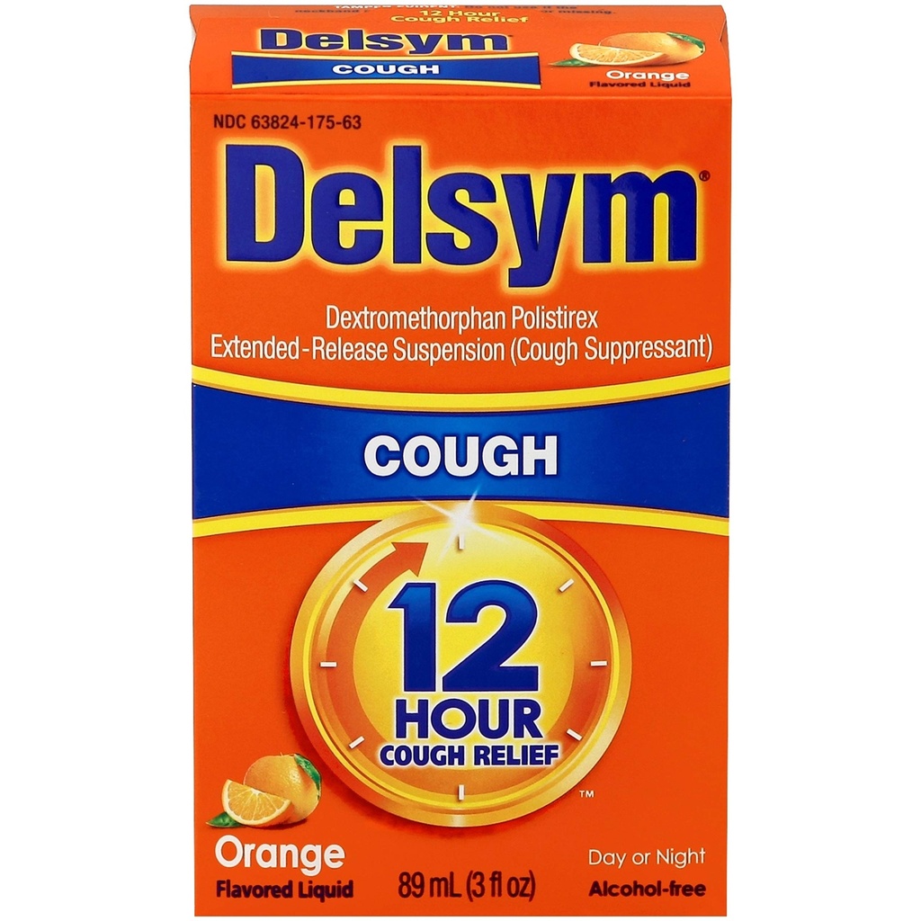 Delsym 12 Hour Cough Relief Liquid- Day Or Night, Orange Flavor Cough Medicine with Dextromethorphan Helps Quiet Cough by Suppressing Cough Reflex, 3 oz