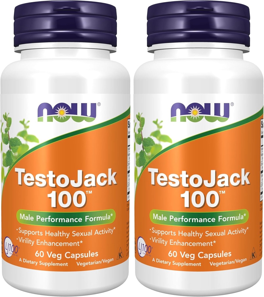 NOW Supplements, TestoJack™ 100 with LJ100®, a Potent standardized Extract of Tongkat Ali (Eurycoma longifolia), Tribulus and ZMA®, 60 Veg Capsules (Pack of 2)