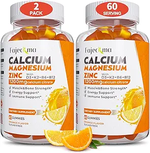 Calcium Magnesium Zinc Gummies for Adult: 1200mg Calcium Citrate with Vitamin D3 K3 - Natural Organic Sugar Free High Absorption Supplement for Women Men Kids(120Count)