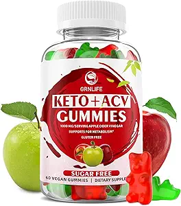 Keto ACV Gummies Advanced, 1000MG Apple Cider Vinegar Supplement for Women and Men, ACV Keto Gummies for Supports Metabolism, Sugar Free, Made in USA, Keto+ACV, 60 Count