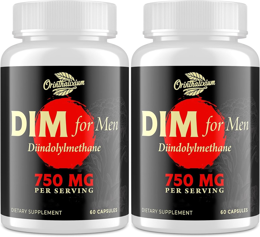 DIM for Men 750MG – Hormone Balance, Estrogen Support for Men, DIM Supplement, Detox, Vitality & Fitness Performance–Chrysin & Black Pepper Extract, 60 Capsules (2 Bottle)