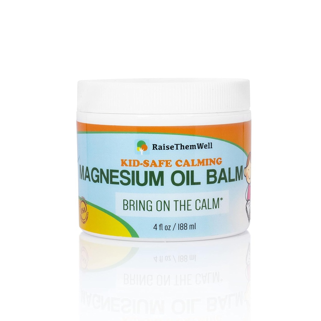 Raise Them Well Kids Calming Magnesium Balm – 4 fl oz | Natural Anxiety & Sleep Support Cream with Lavender, Coconut Oil & Jojoba | Soothing Magnesium Oil for Toddlers & Children