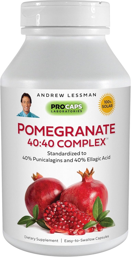 ANDREW LESSMAN Pomegranate 40-40 Complex 180 Capsules - All-Natural, High-Potency Extract to Protect Your Body from Free Radical Damage. No Sugar, Calories, Sweetener, Preservatives. No Additives