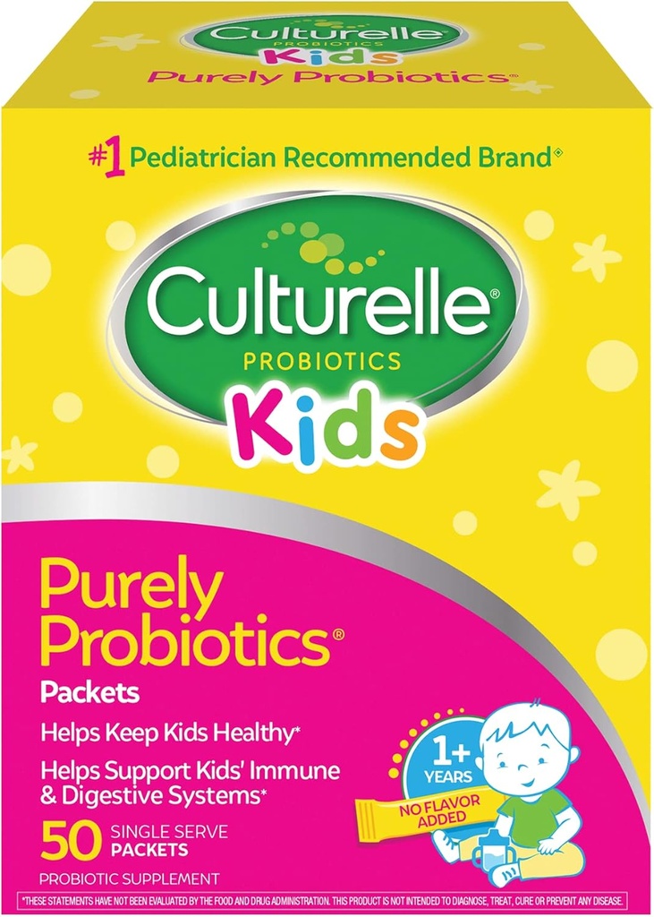 Culturelle Kids Daily Probiotic Packets for Kids, (Ages 3+) - 50 Count – From the #1 Pediatrician-Recommended Brand – Flavorless Daily Probiotics for Digestive Health & Immune Support