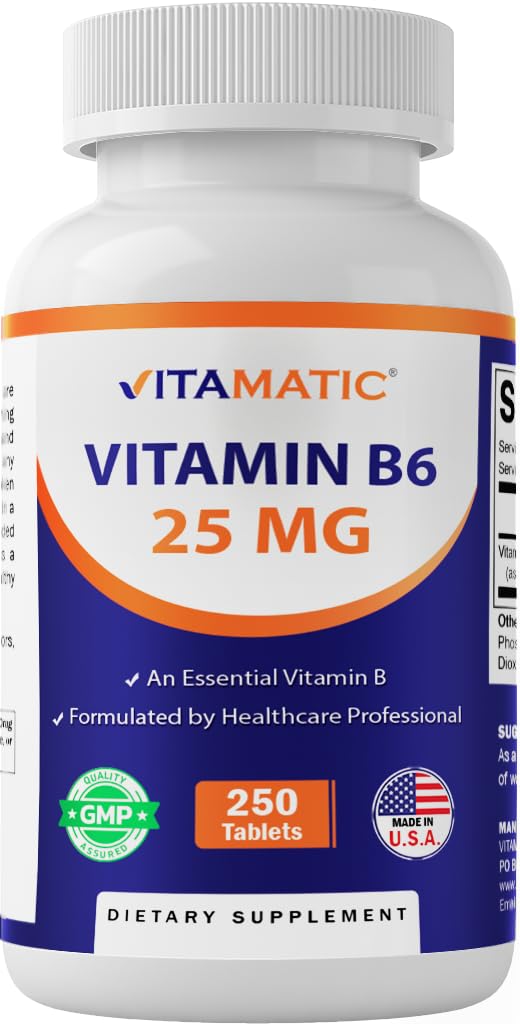 Vitamatic Vitamin B6 (Pyridoxine HCI), 25 mg 250 Vegetarian Tablets
