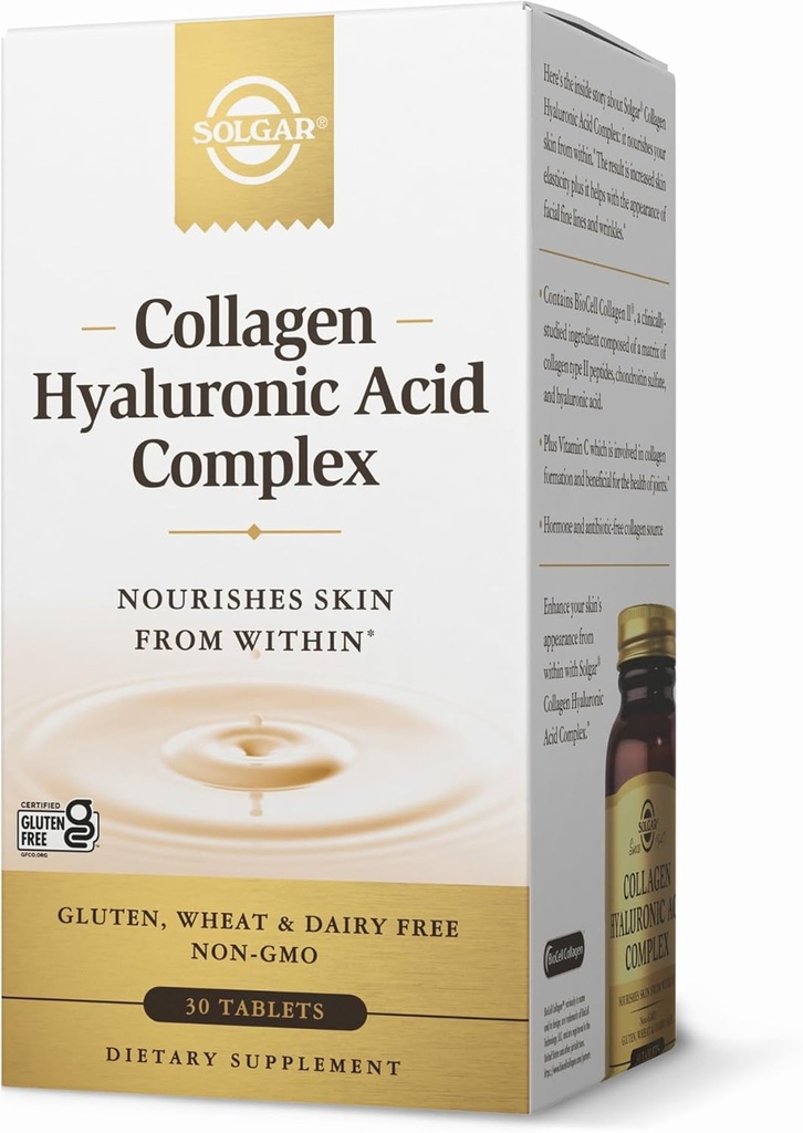 Solgar Collagen Hyaluronic Acid Complex - 30 Tablets - with Hydrolyzed Collagen Type 2 & Chondroitin - Non-GMO, Gluten & Dairy Free - 30 Servings