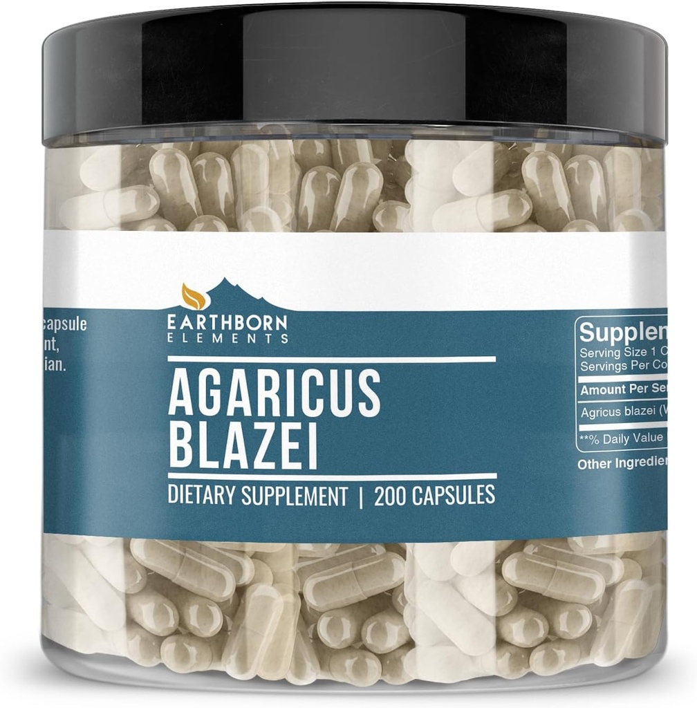 Earthborn Elements Agaricus Blazei 200 Capsules, Pure & Undiluted, No Additives