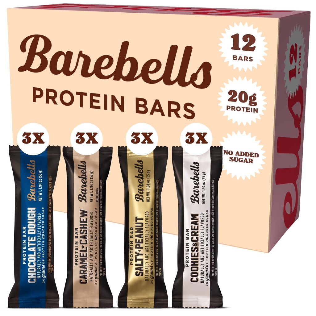 Barebells Protein Bars Variety Pack - 12 Count, 1.9oz Bars - Protein Snacks with 20g of High Protein - Chocolate Protein Bar with 1g of Total Sugars - Perfect on The Go Protein Snack & Breakfast Bars