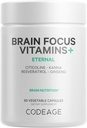 Codeage Brain Focus Vitamins+ Nootropic Supplement with Citicoline as Cognizin, Panax Ginseng, Resveratrol, Gotu Kola, Vitamin B12 Methylcobalamin - Liposomal Delivery - Non-GMO - 60 Capsules