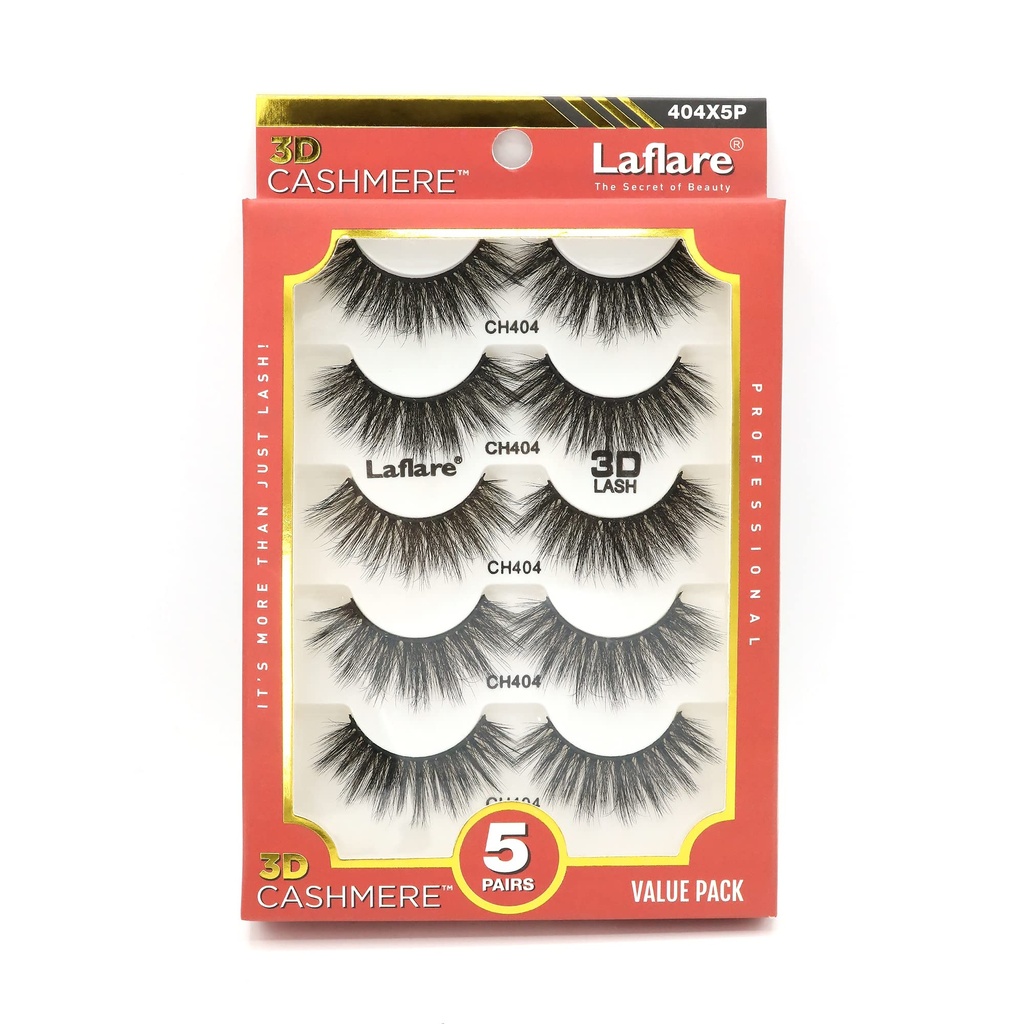 Laflare 3D Cashmere False Eyelashes Multipack, Ultra Soft, Glam, Luxurious, Cruelty-Free, Reusable, Fake Eyelashes 5 Pairs Value Pack (404X5P)