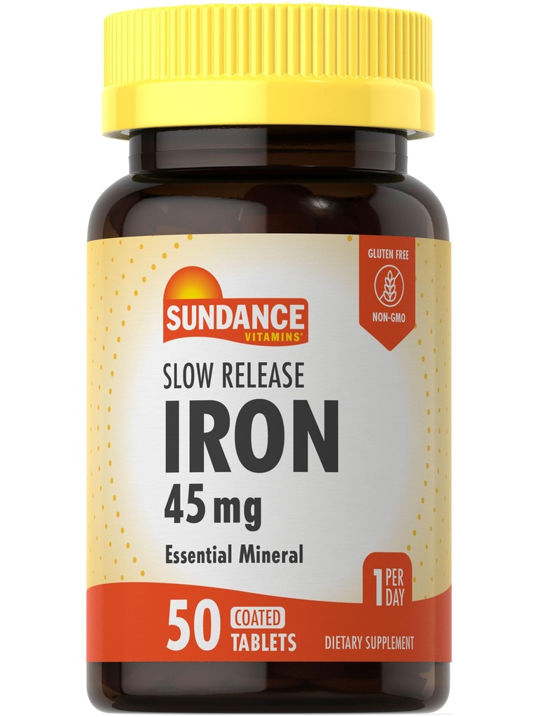 Sundance Iron 45mg Slow Release Pills | 50 Tablets | Essential Mineral Supplement | Vegetarian, Non-GMO, and Gluten Free Formula