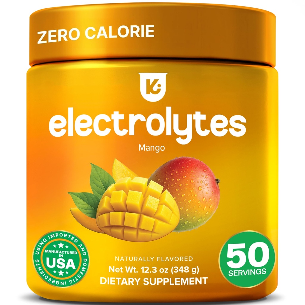 Zero Calorie Electrolytes Powder – 0 Calorie Electrolytes for Fasting Mango 12.3oz Tub – Electrolytes Zero Sugar & Calorie Free with Magnesium & Trace Minerals – Daily Hydration Drink