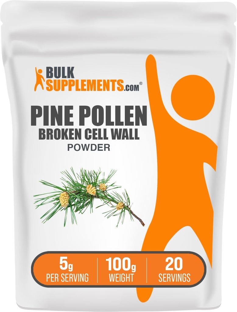 BulkSupplements.com Pine Pollen Powder - Broken Cell Wall, Pine Pollen Supplement, Herbal Supplement - Gluten Free, 5g per Serving, 100g (3.5 oz) (Pack of 1)