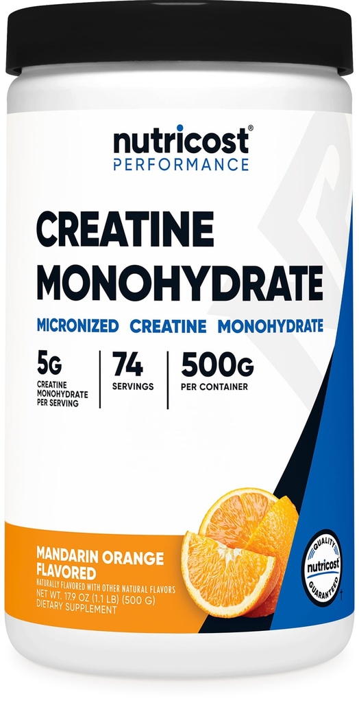 Nutricost Creatine Monohydrate Powder (Mandarin Orange, 500 Gram) - Micronized Creatine Supplement - Vegan, Non-GMO, Gluten Free