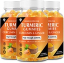 Turmeric Curcumin Gummies (3 Pack) - Turmeric Curcumin Supplements with Ginger & Black Pepper Gummies for Immune Muscle Support Healthy Skin - Vegan, Gluten Free, Low Sugar - for Adults