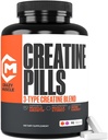 Crazy Muscle Creatine Pills, 5g 3X Pure Creatine Monohydrate, Pre Workout Bulk Muscle Mass Gainer, High Absorption Easy to Take ThreeAtine 3 Type Optimum Performance for Lean Growth, 90 Tablets