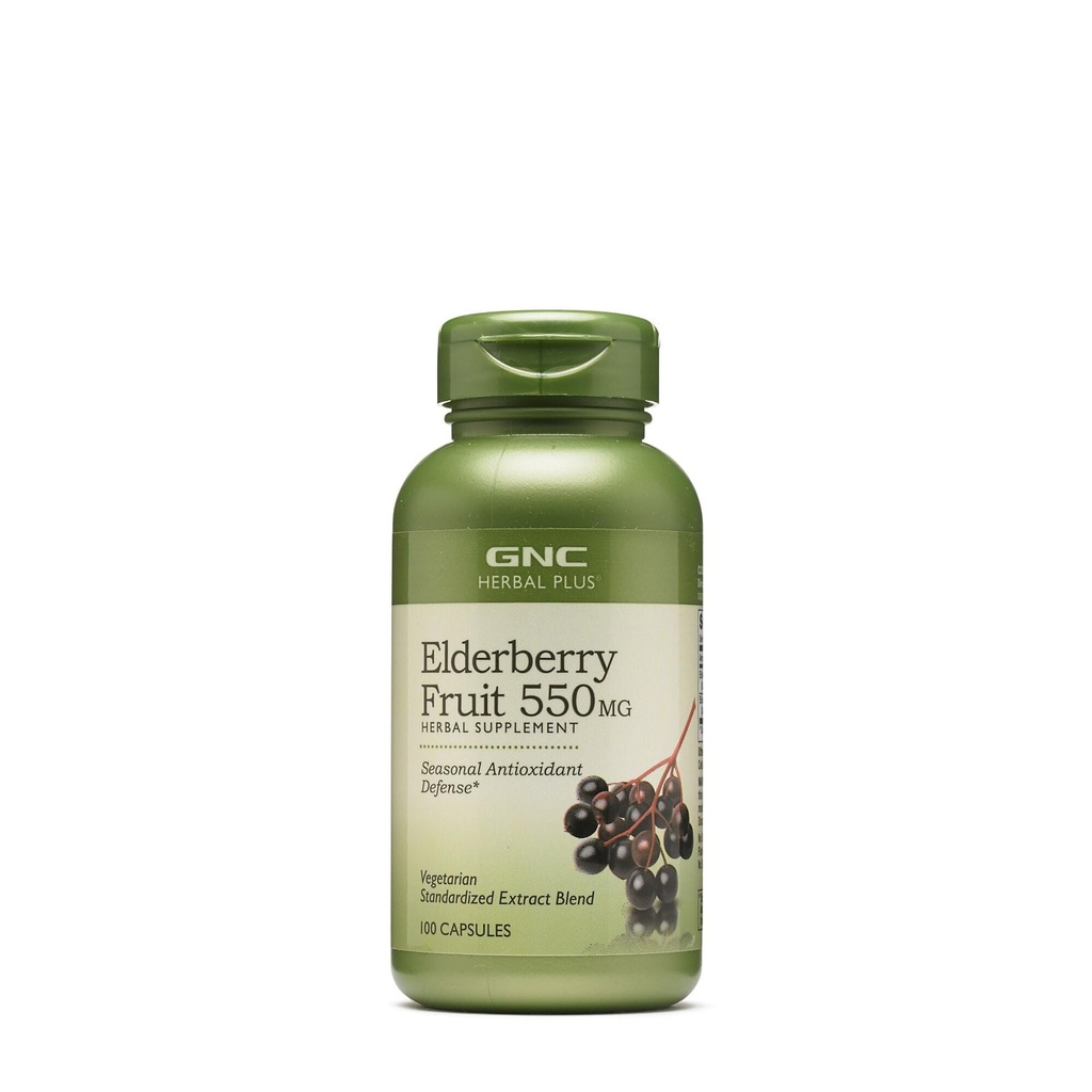 GNC Herbal Plus Elderberry Fruit 550mg, Vegetarian Supplement, 100 Servings