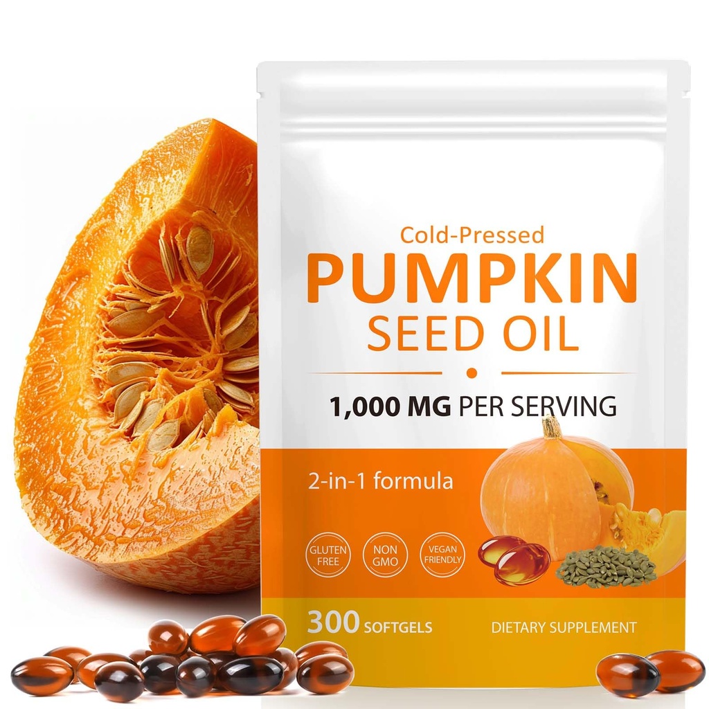 ReliCo Pumpkin Seed Oil Capsules, 2-in-1 Formula with Saw Palmetto for Hair, 1000mg 300Softgels Rich in Fatty Acids | Supports Hair Heart