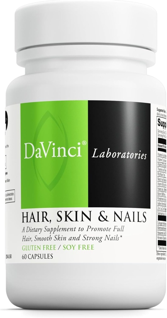 DaVinci Labs Hair, Skin & Nails - Dietary Supplement to Support Smooth, Healthy Skin, Strong Nails and Hair Health* - With Vitamin C and D3, Minerals, Biotin, Zinc and More - Gluten-Free - 60 Capsules