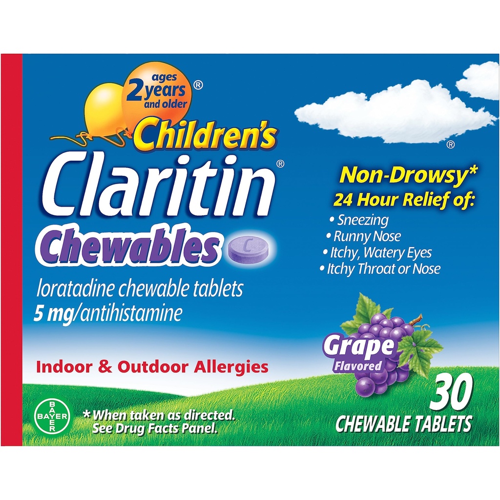 Children's Claritin Chewables 24 HR Children Allergy Medicine, Grape, 30 Count