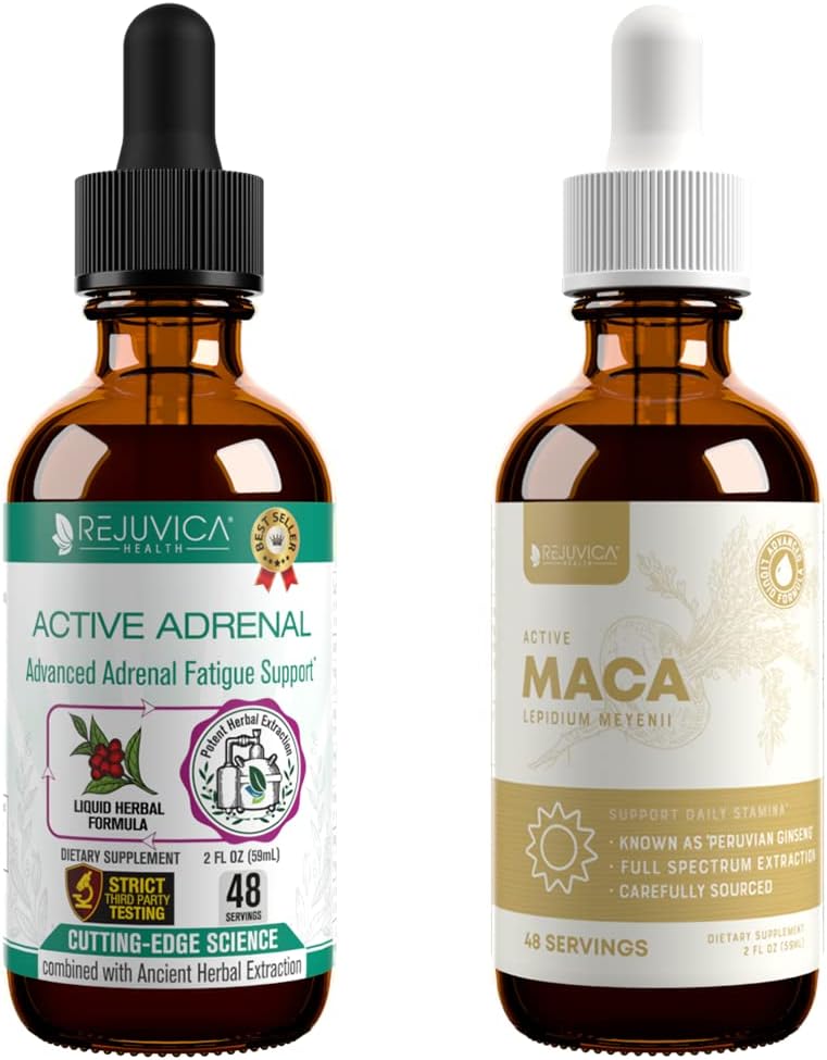 Rejuvica Health Active Adrenal + Active Maca - Support Energy + Stress - Liquid Delivery for Better Absorption - Rhodiola, Maca, Holy Basil, Ashwagandha & More!