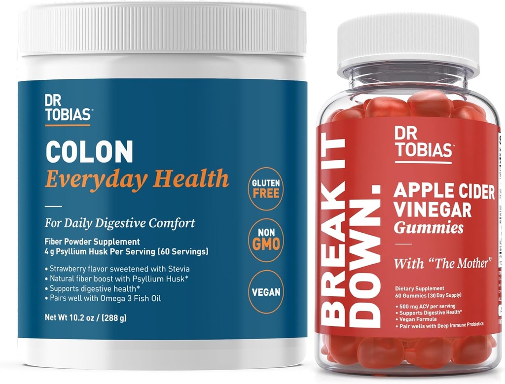 Dr. Tobias Apple Cider Vinegar Gummies & Colon Everyday Health - Daily Digestive, Detox and Cleanse Support with ACV Gummies & Psyllium Husk Powder