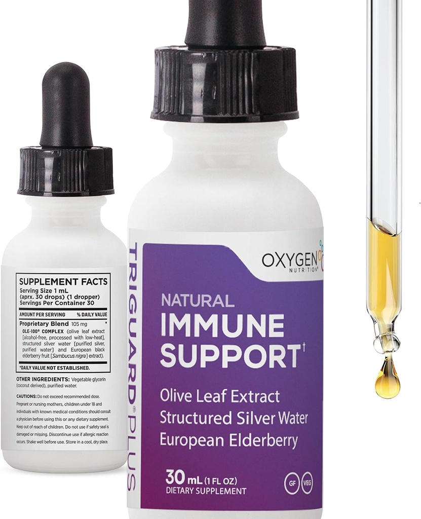 Triguard Plus Concentrate | Colloidal Silver, Sambucus Elderberry Extract & Olive Leaf Extract, 3-in-1 Liquid Immune Support | Powerful Immune System Booster | Great Taste - 1oz / 30ml, Made in USA