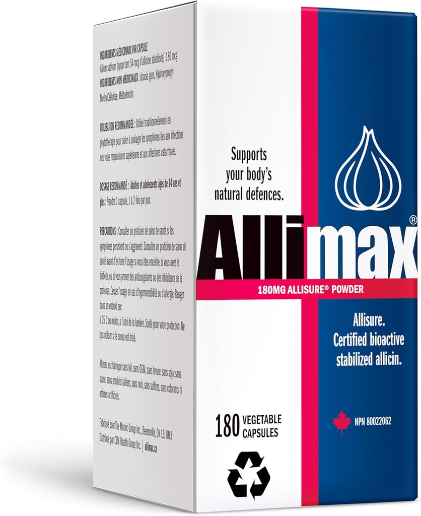 Allimax 180mg 180 Capsules. Supports Your Body’s Immune Function Through Natural Allicin, a Potent Organosulphur Compound Extracted from Clean and Sustainable Spanish Grown Garlic.
